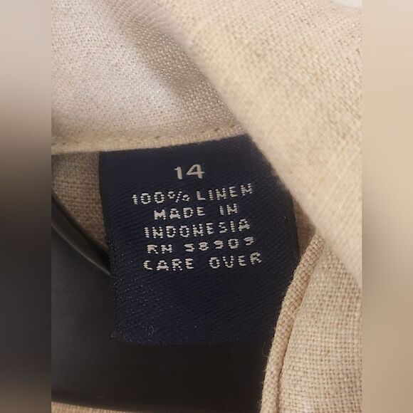 Preston&York 14 Beige 100% LINEN Pockets 3/4 Sleeve Buttons Up Women’s Shirt - Picture 3 of 9